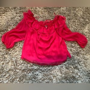 Vince Camuto Womens Top Fushia Shoulder Balloon Ruffle Sleeve BOHO Size S